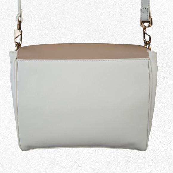 LUANA Beige White Gold Hardware Adjustable Strap Italy Leather Crossbody Bag - Picture 16 of 16